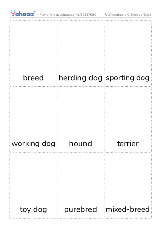RAZ Vocabulary O: Breeds of Dogs PDF flaschards with images