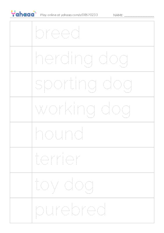 RAZ Vocabulary O: Breeds of Dogs PDF one column image words