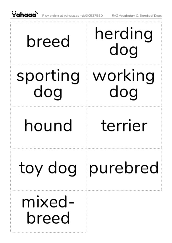 RAZ Vocabulary O: Breeds of Dogs PDF two columns flashcards