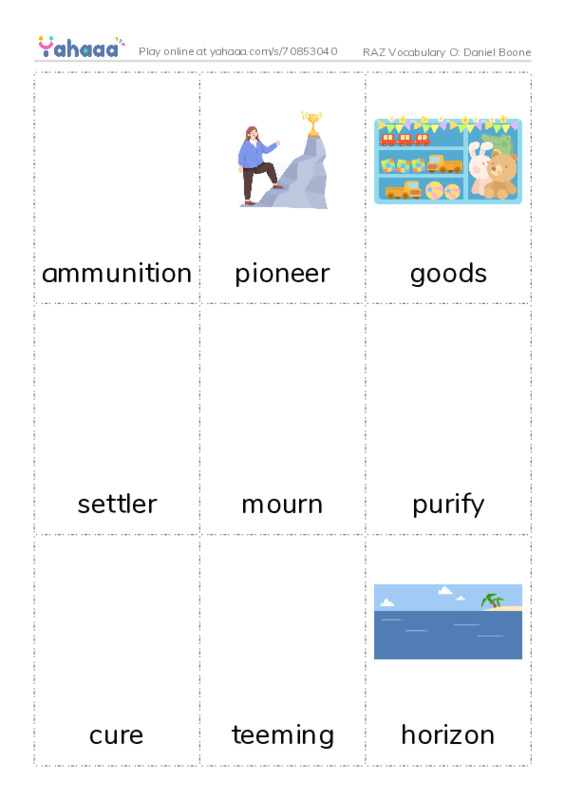 RAZ Vocabulary O: Daniel Boone PDF flaschards with images