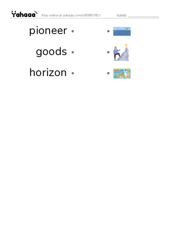 RAZ Vocabulary O: Daniel Boone PDF link match words worksheet