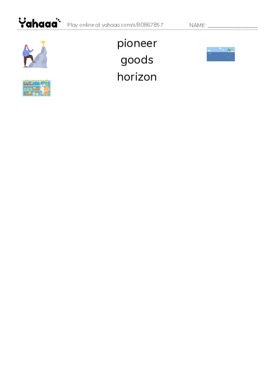 RAZ Vocabulary O: Daniel Boone PDF three columns match words