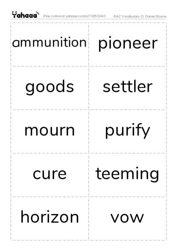 RAZ Vocabulary O: Daniel Boone PDF two columns flashcards