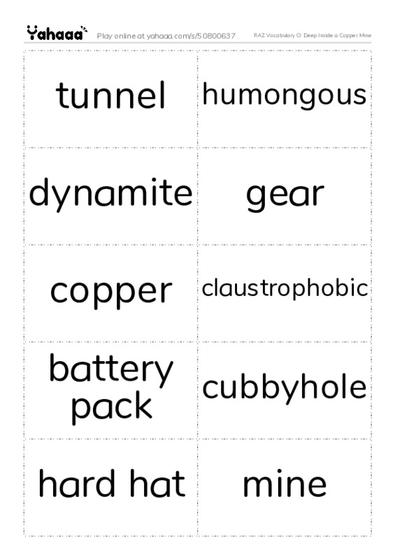 RAZ Vocabulary O: Deep Inside a Copper Mine PDF two columns flashcards