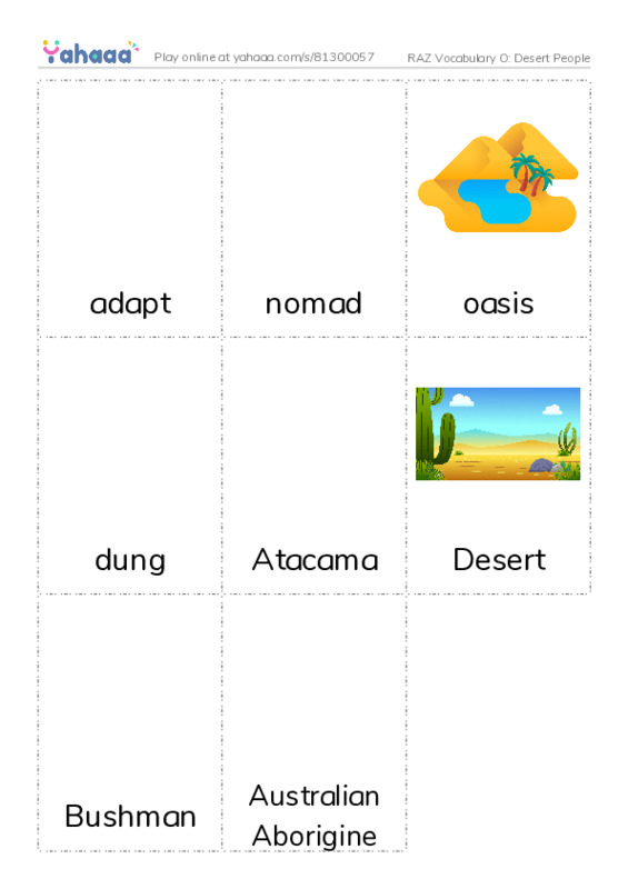 RAZ Vocabulary O: Desert People PDF flaschards with images