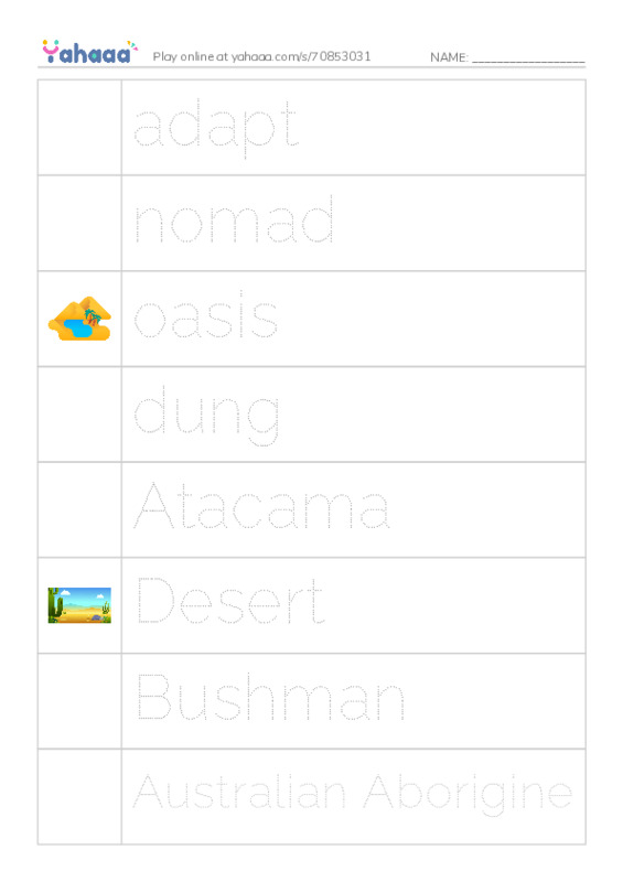 RAZ Vocabulary O: Desert People PDF one column image words
