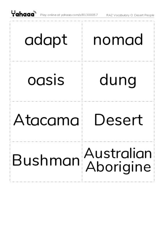 RAZ Vocabulary O: Desert People PDF two columns flashcards