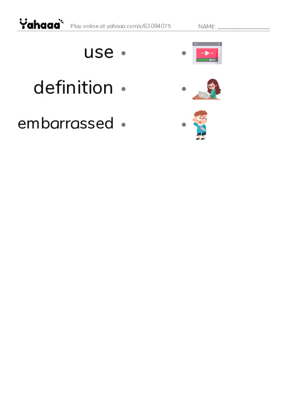 RAZ Vocabulary O: Dictionary Dave PDF link match words worksheet