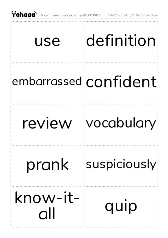 RAZ Vocabulary O: Dictionary Dave PDF two columns flashcards