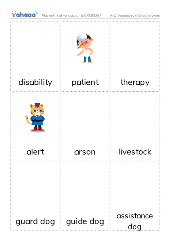 RAZ Vocabulary O: Dogs at Work PDF flaschards with images