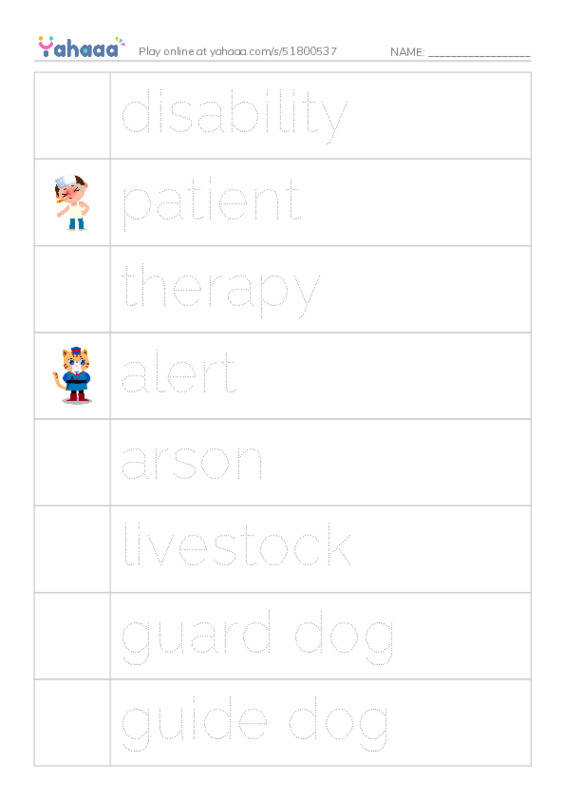 RAZ Vocabulary O: Dogs at Work PDF one column image words