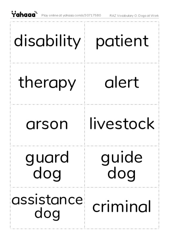 RAZ Vocabulary O: Dogs at Work PDF two columns flashcards