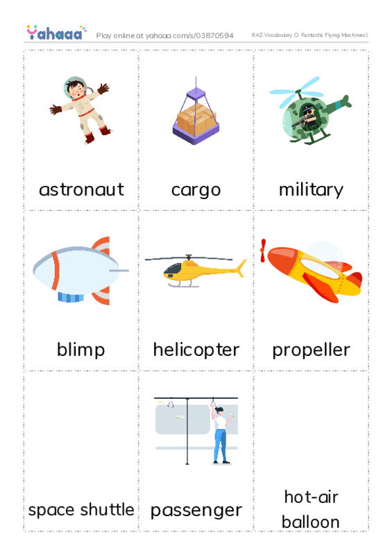RAZ Vocabulary O: Fantastic Flying Machines1 PDF flaschards with images