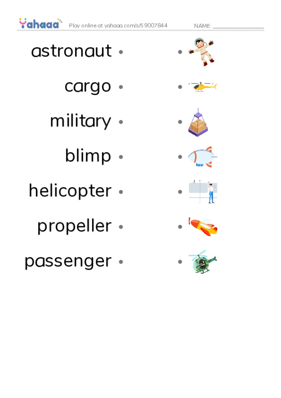 RAZ Vocabulary O: Fantastic Flying Machines1 PDF link match words worksheet