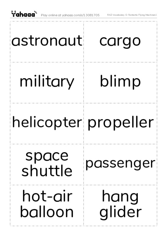 RAZ Vocabulary O: Fantastic Flying Machines1 PDF two columns flashcards