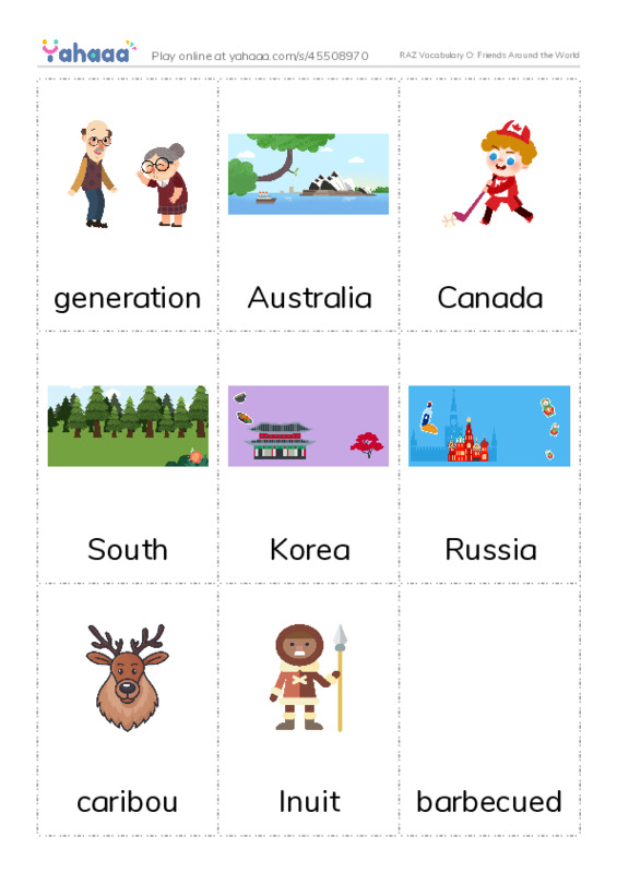 RAZ Vocabulary O: Friends Around the World PDF flaschards with images