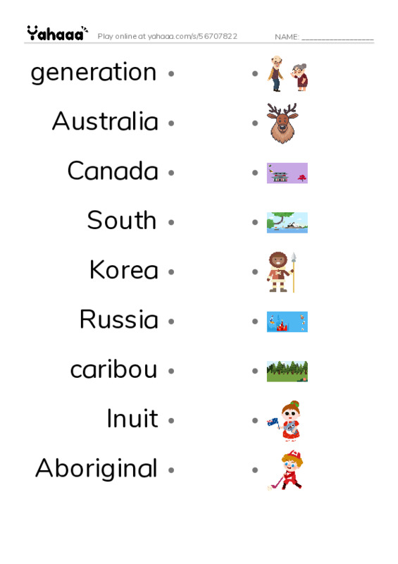 RAZ Vocabulary O: Friends Around the World PDF link match words worksheet