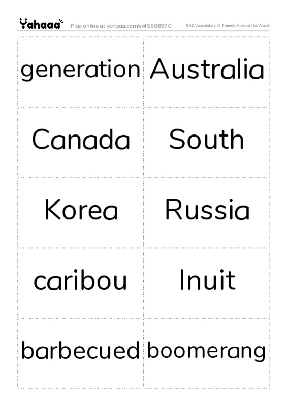 RAZ Vocabulary O: Friends Around the World PDF two columns flashcards