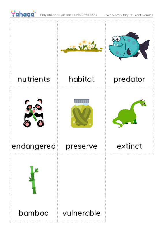 RAZ Vocabulary O: Giant Pandas PDF flaschards with images