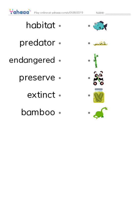 RAZ Vocabulary O: Giant Pandas PDF link match words worksheet