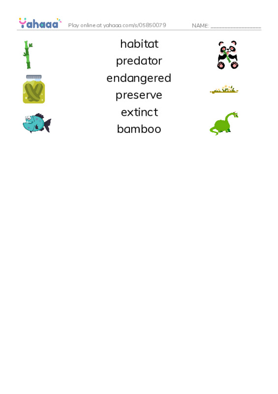 RAZ Vocabulary O: Giant Pandas PDF three columns match words