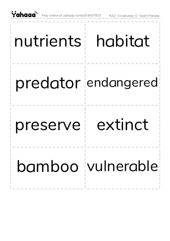RAZ Vocabulary O: Giant Pandas PDF two columns flashcards