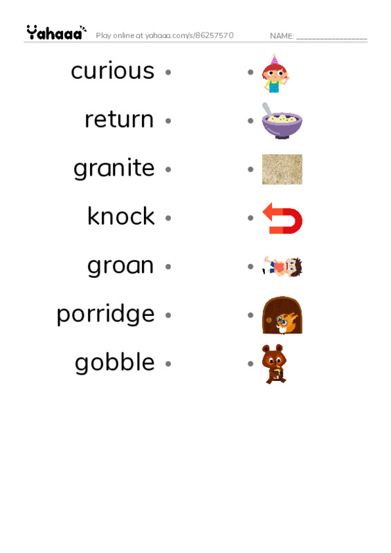 RAZ Vocabulary O: Goldilocks and the Other Three Bears PDF link match words worksheet