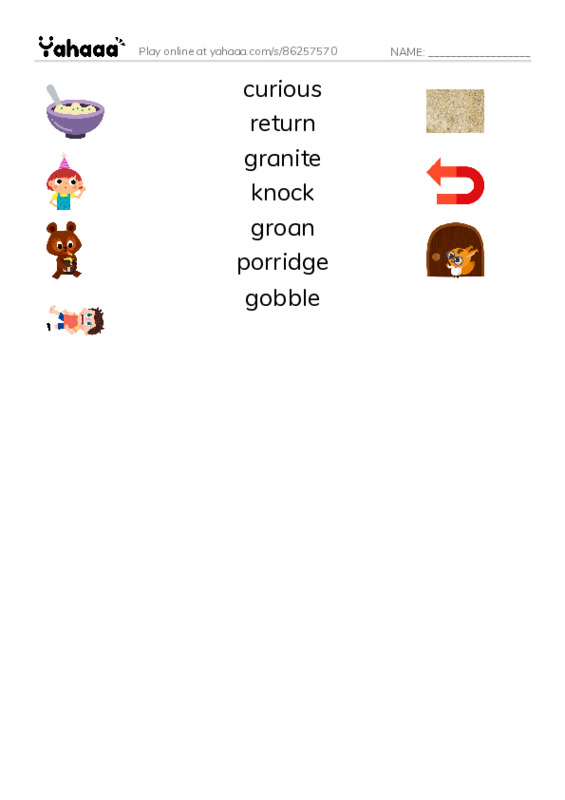 RAZ Vocabulary O: Goldilocks and the Other Three Bears PDF three columns match words