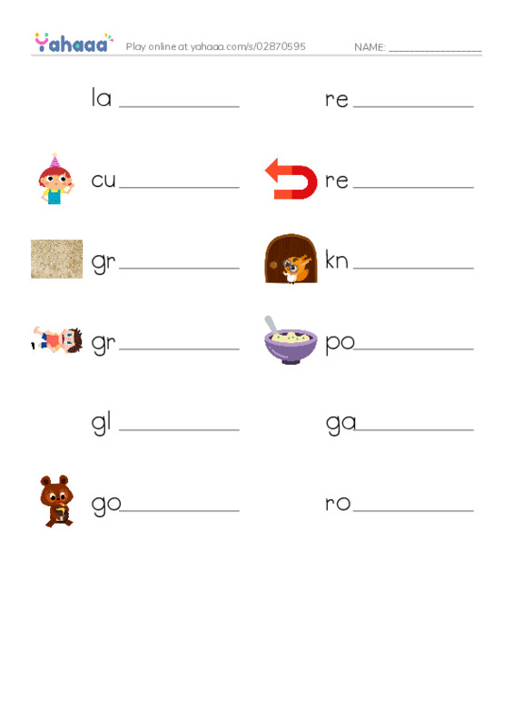 RAZ Vocabulary O: Goldilocks and the Other Three Bears PDF worksheet writing row