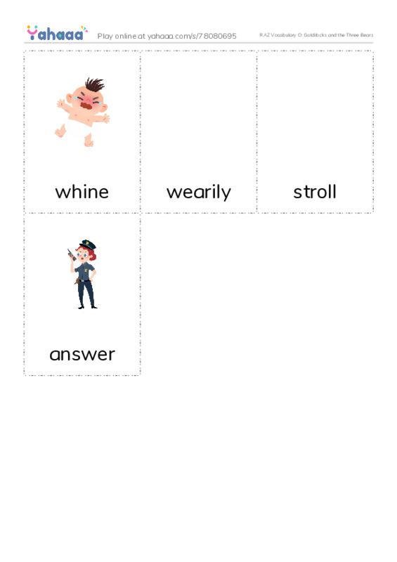 RAZ Vocabulary O: Goldilocks and the Three Bears PDF flaschards with images
