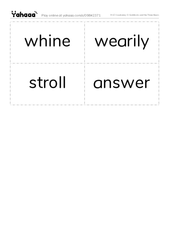RAZ Vocabulary O: Goldilocks and the Three Bears PDF two columns flashcards