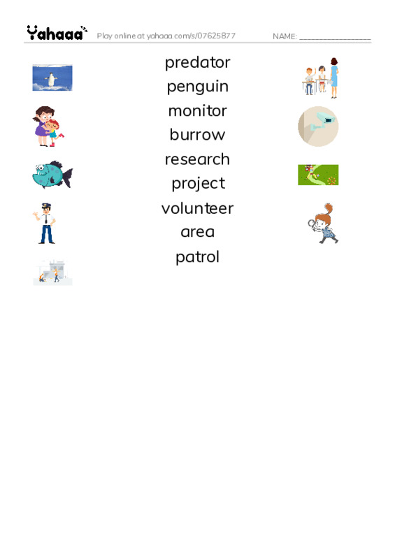 RAZ Vocabulary O: Guardian Dogs Penguin Protectors PDF three columns match words