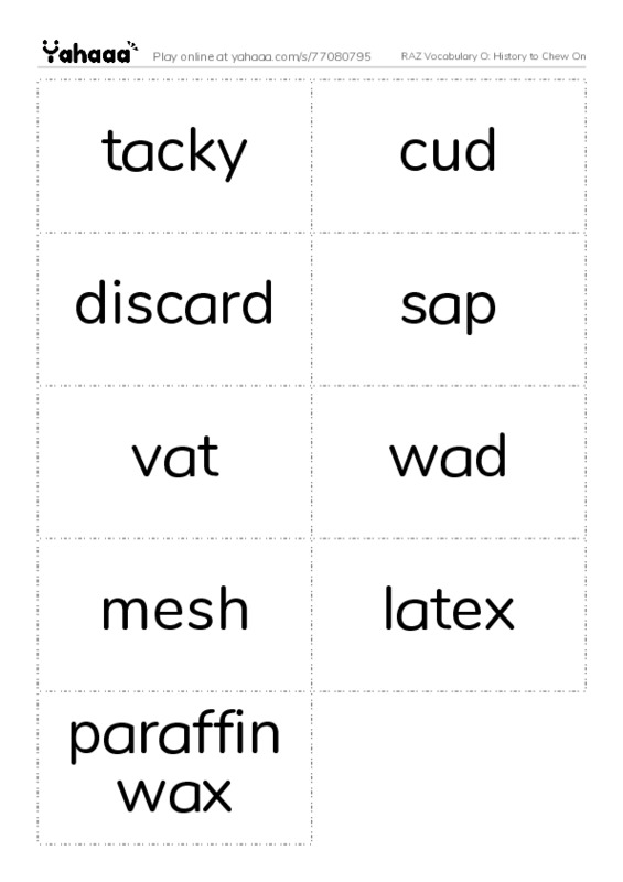 RAZ Vocabulary O: History to Chew On PDF two columns flashcards