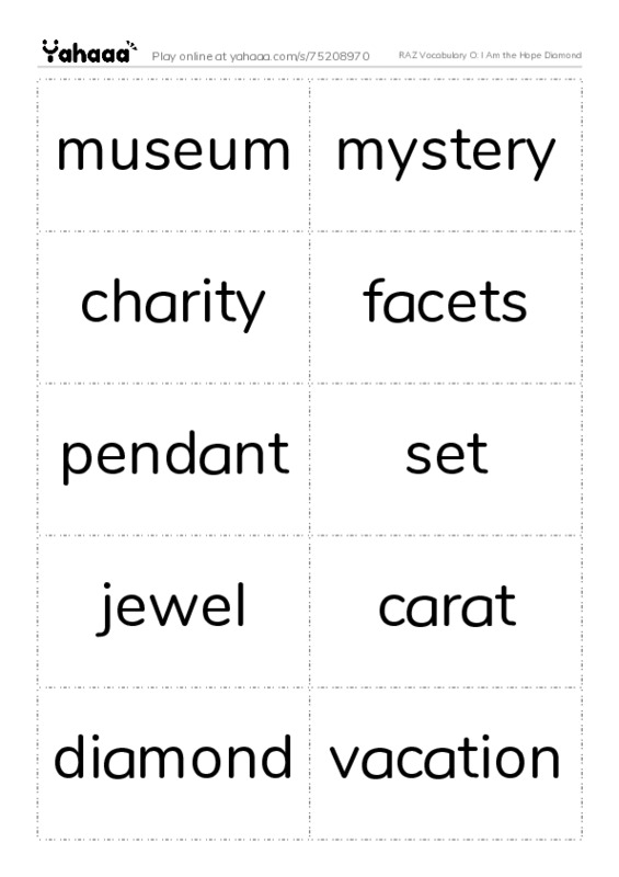 RAZ Vocabulary O: I Am the Hope Diamond PDF two columns flashcards