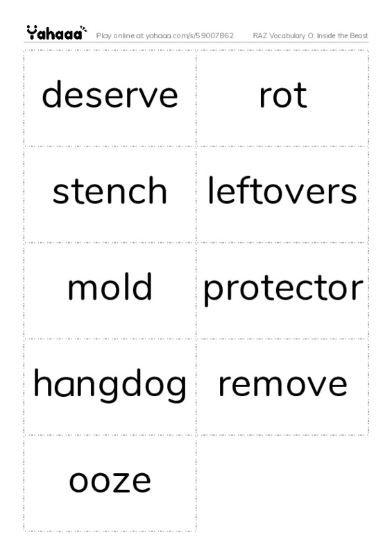 RAZ Vocabulary O: Inside the Beast PDF two columns flashcards
