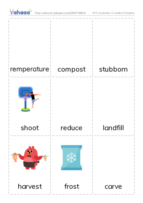 RAZ Vocabulary O: Landons Pumpkins PDF flaschards with images