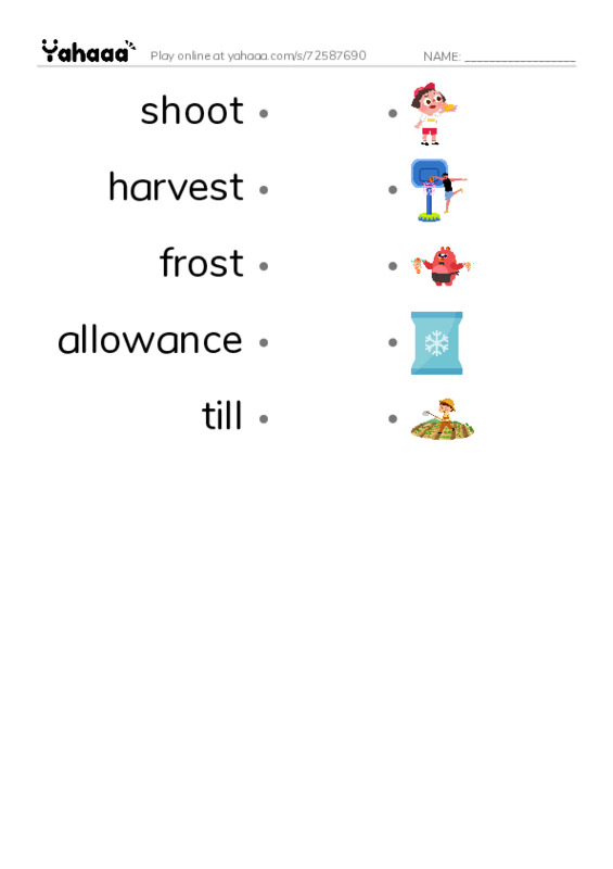 RAZ Vocabulary O: Landons Pumpkins PDF link match words worksheet