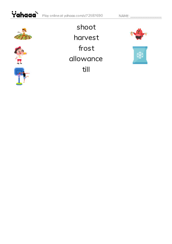 RAZ Vocabulary O: Landons Pumpkins PDF three columns match words