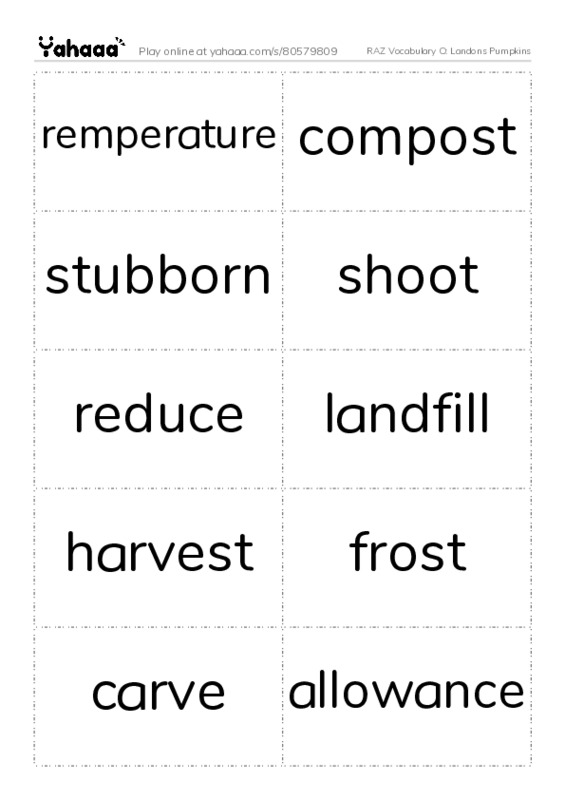 RAZ Vocabulary O: Landons Pumpkins PDF two columns flashcards