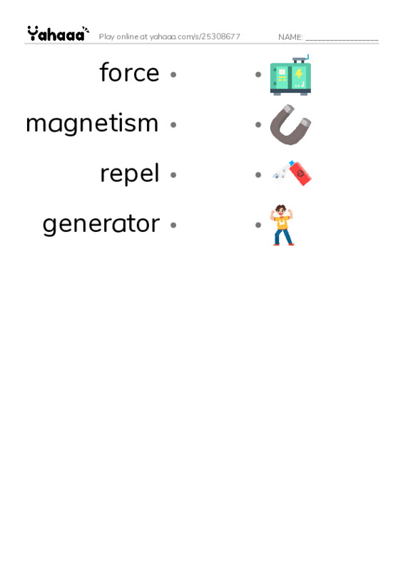 RAZ Vocabulary O: Magnetism PDF link match words worksheet