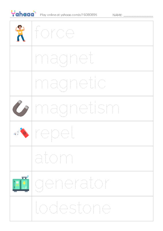 RAZ Vocabulary O: Magnetism PDF one column image words