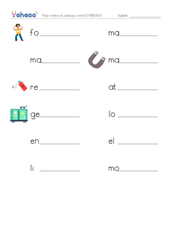 RAZ Vocabulary O: Magnetism PDF worksheet writing row