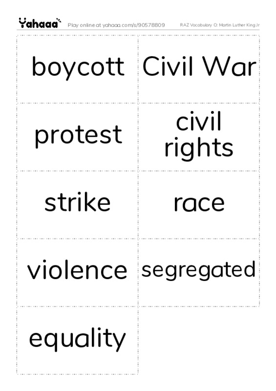 RAZ Vocabulary O: Martin Luther King Jr PDF two columns flashcards