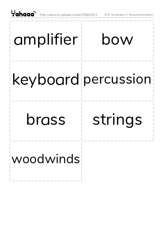 RAZ Vocabulary O: Musical Instruments PDF two columns flashcards