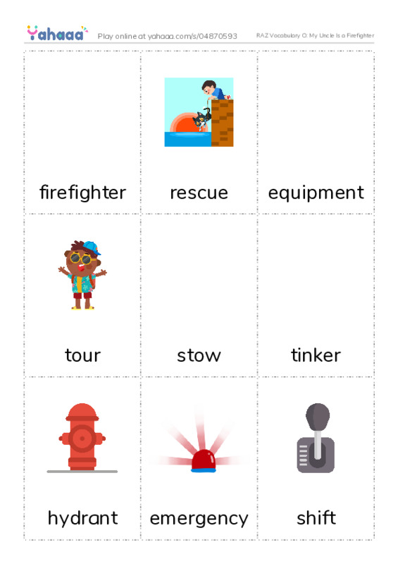 RAZ Vocabulary O: My Uncle Is a Firefighter PDF flaschards with images