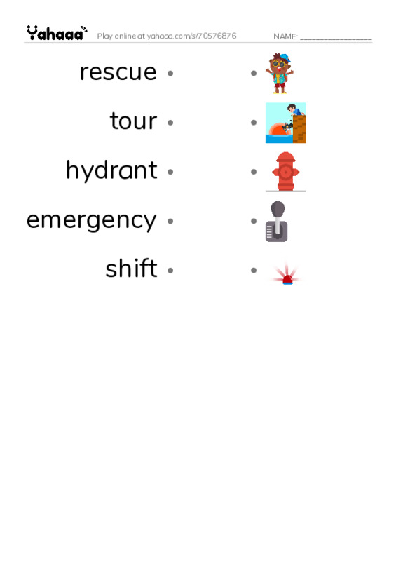 RAZ Vocabulary O: My Uncle Is a Firefighter PDF link match words worksheet