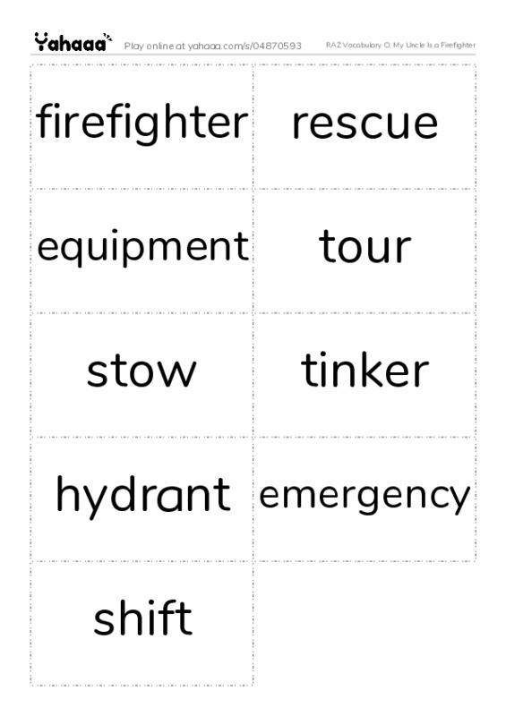 RAZ Vocabulary O: My Uncle Is a Firefighter PDF two columns flashcards