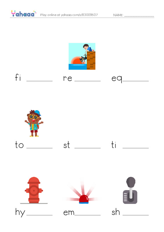 RAZ Vocabulary O: My Uncle Is a Firefighter PDF worksheet to fill in words gaps