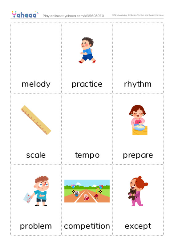RAZ Vocabulary O: Rockin Rhythm and Sweet Harmony PDF flaschards with images