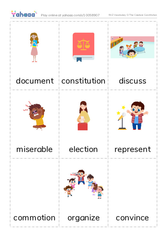 RAZ Vocabulary O: The Creature Constitution PDF flaschards with images